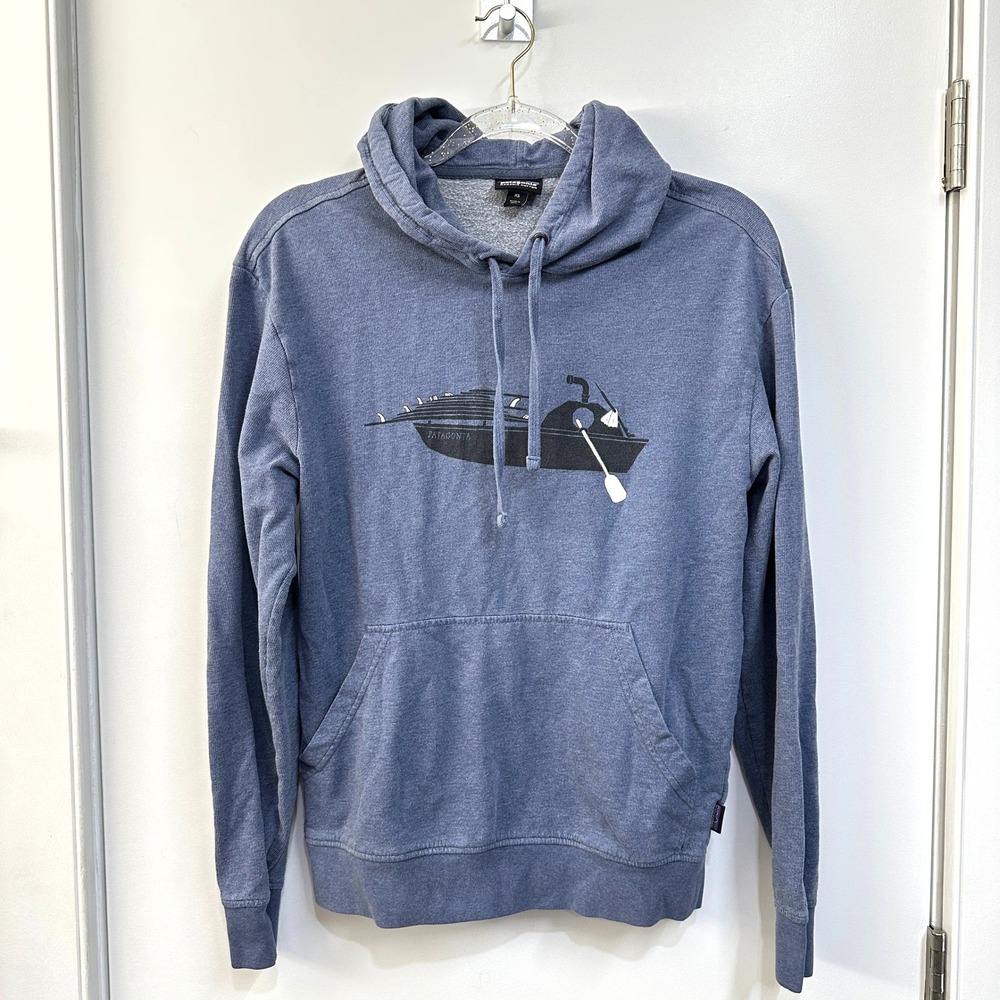 Patagonia Lightweight Hoodie XS Heathered Blue Boat Graphic